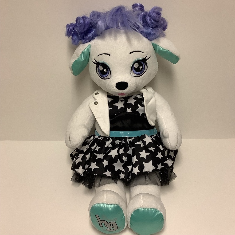 Build a Bear Honey Girls Stells White Poodle Dog Plush with Purple Hair